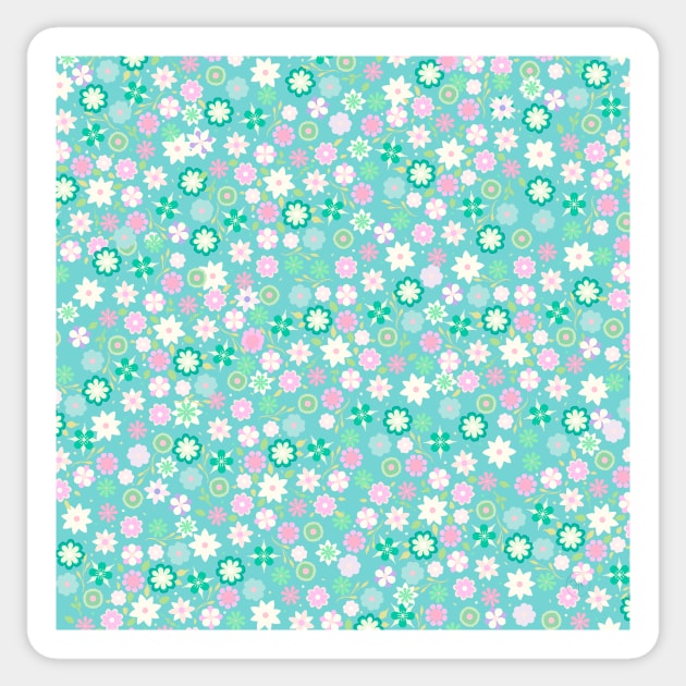 Sweet Pink White Teal  Ditsy Floral Pattern Sticker by NdesignTrend